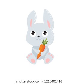 Vector cartoon rabbit with carrots
