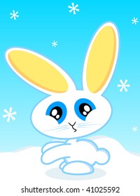 Vector cartoon of a rabbit during the winter holiday seasons. All objects and details are isolated. Colors are easy to adjust/customize.