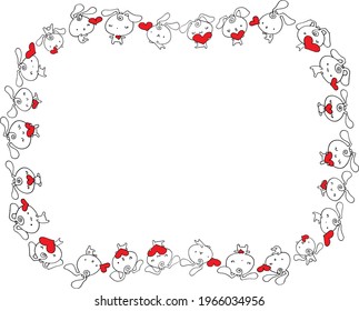 vector cartoon rabbit hold heart shape border background