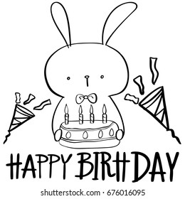 Vector cartoon Rabbit Holds Birthday Cake. hand drawn doodle . coloring books, t-shirts
illustration,Celebrate happiness with paper
