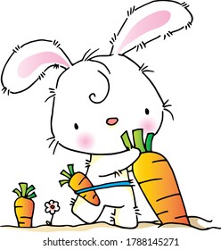 vector cartoon Rabbit pulling carrot