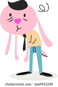 Vector cartoon rabbit, wearing working cloths and looking tired	