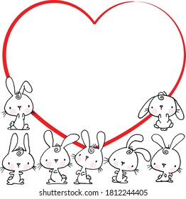 fondo de conjunto de conejos de dibujos animados vectoriales  