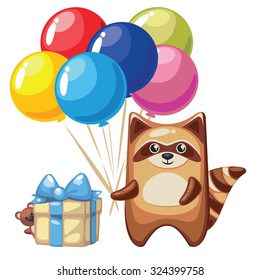 Vector Cartoon Raccoons.  
Card with cute raccoon.