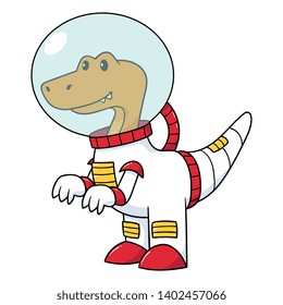 Vector Cartoon Raptor Dinosaur Astronaut Illustration