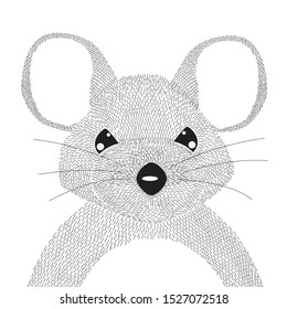 Vector cartoon rat. Portrait of a rat. Black and white mouse. Sketch, poster
