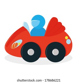 Vector Cartoon Red Car Toy Isolated On White Background