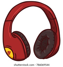 Vector Cartoon Red Circumaural Headphones on White Background