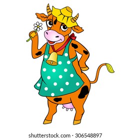 vector cartoon red cow with flower