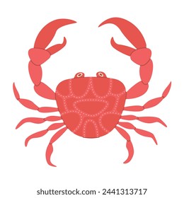 Vector cartoon Red crab. Cute and beautiful sea animals. Hand drawn red crab. Trendy flat vector illustration  isolated on white. 