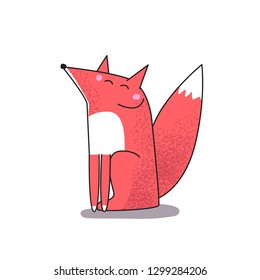 Vector cartoon red fox sitting and dreaming. Happy animal for kids.