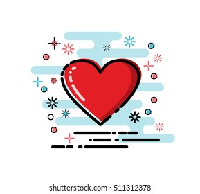 Vector cartoon red heart icon. MBE flat style