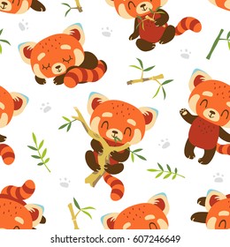 vector cartoon red panda seamless pattern