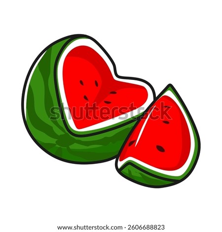 vector cartoon of red ripe watermelon seductively cut big sideways