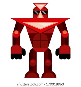 Vector Cartoon Red Robot Isolated On White Background