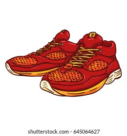 Vector Cartoon Red Running Shoes on White Background