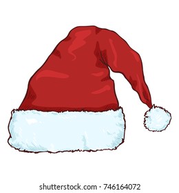 Vector Cartoon Red Santa Claus Hat. Christmas Decoration.