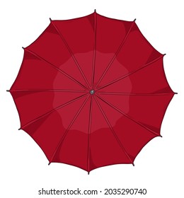 Ilustración del paraguas rojo de dibujos animados. Vista superior.