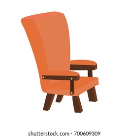 Vector Cartoon Red Wood Vintage Chair Isolated On White Background