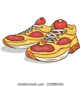 Vector Cartoon Red And Yellow Running Shoes