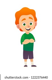 Vector cartoon redhead boy posing arms crossed on white background isolated