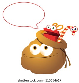 a vector cartoon representing a Christmas sack and a blank balloon