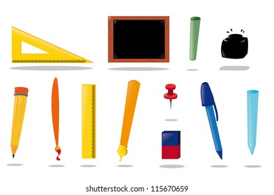 a vector cartoon representing a complete school equipment