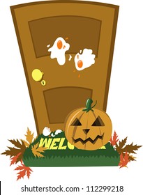 a vector cartoon representing a door in the day of Halloween...just received a trick!