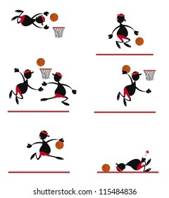 a vector cartoon representing a funny basket player in different poses