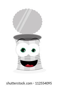 a vector cartoon representing a funny can, smiling and looking at camera