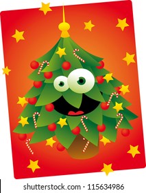 a vector cartoon representing a funny Christmas tree