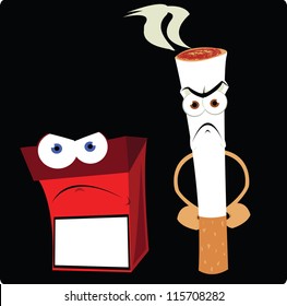 a vector cartoon representing a funny cigarette and a cigarette box