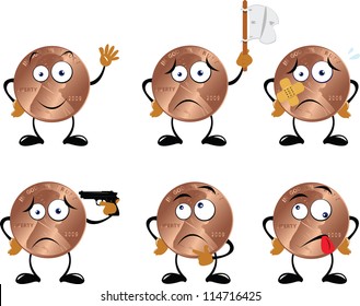 A vector cartoon representing a funny dollar cent in different poses