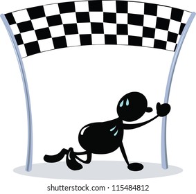 a vector cartoon representing a funny figurine arriving last