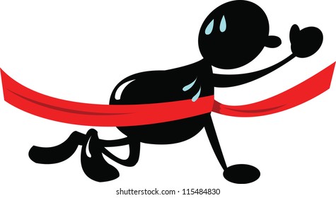 a vector cartoon representing a funny figurine arriving last