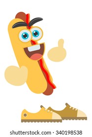 a vector cartoon representing a funny hot dog