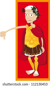 a vector cartoon representing a funny Julius Caesar, thumbs down