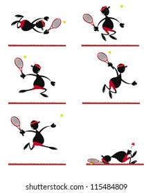 a vector cartoon representing a Funny tennis player in different poses