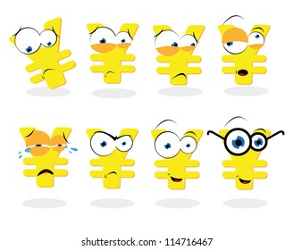 a vector cartoon representing a funny yen symbol in different poses