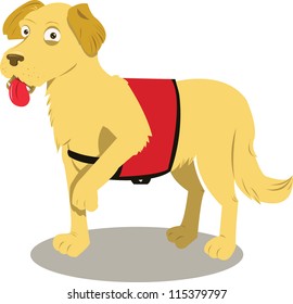 A vector cartoon representing a service dog in action