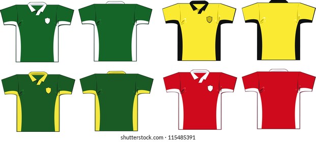 a vector cartoon representing some soccer shirts in different colours