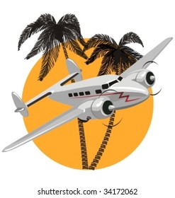 Vector cartoon retro airplane.