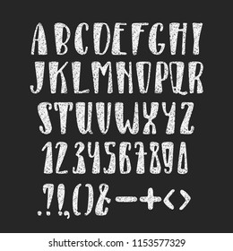 Vector cartoon retro alphabet, typeface, typography. Hand drawn latin typeface on dark background. Freehand typeface