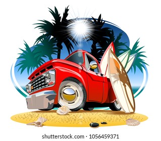 Vector cartoon retro camper pickup. Available eps-10 vector format separated by groups with transparency effects for one-click repaint