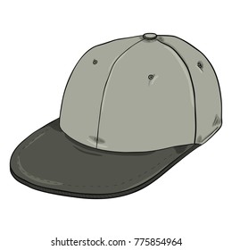 Vector Cartoon Retro Gray Baseball Cap with Flat Peak. Hip-hop Headwear.