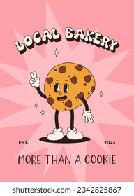 Vector cartoon retro mascot of bread, pastry, burger, sandwich. Vintage style 70s, 60s, 50s character. Groovy poster for bakery and restaurants