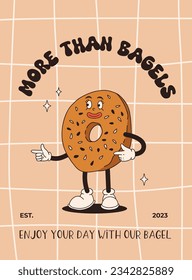 Vector cartoon retro mascot of bread, pastry, burger, sandwich. Vintage style 70s, 60s, 50s character. Groovy poster for bakery and restaurants