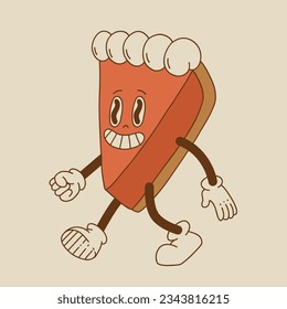 Vector cartoon retro mascot of bread, pastry, burger, sandwich. Vintage style 70s, 60s, 50s character. Groovy art for bakery and restaurants