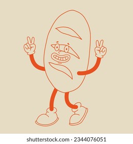 Vector cartoon retro mascot of bread, pastry, burger, sandwich. Vintage style 70s, 60s, 50s character. Groovy art for bakery and restaurants
