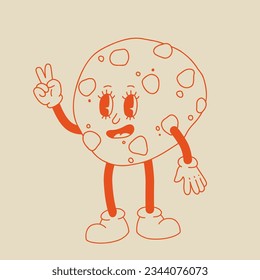 Vector cartoon retro mascot of bread, pastry, burger, sandwich. Vintage style 70s, 60s, 50s character. Groovy art for bakery and restaurants